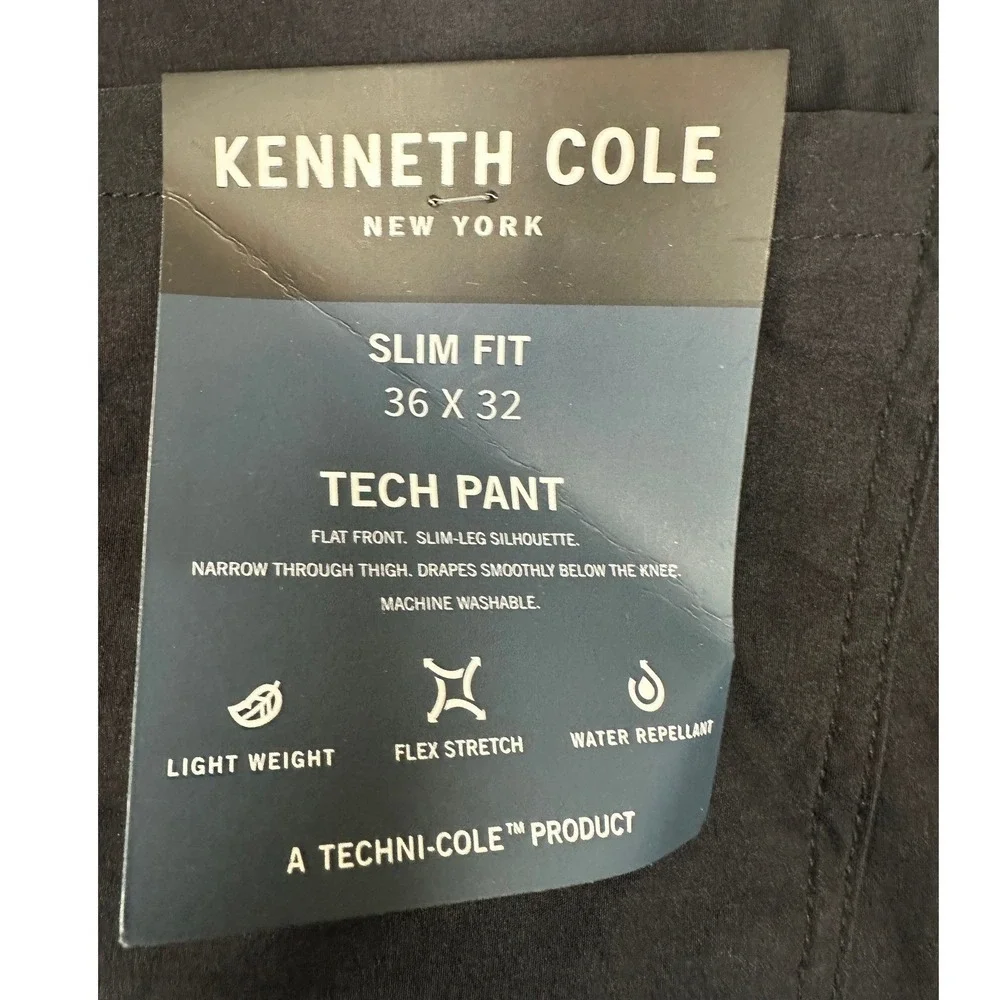 NEW Kenneth Cole Tech Pants Mens 36X32 Black Mobility Trouser Slim Fit Stretch